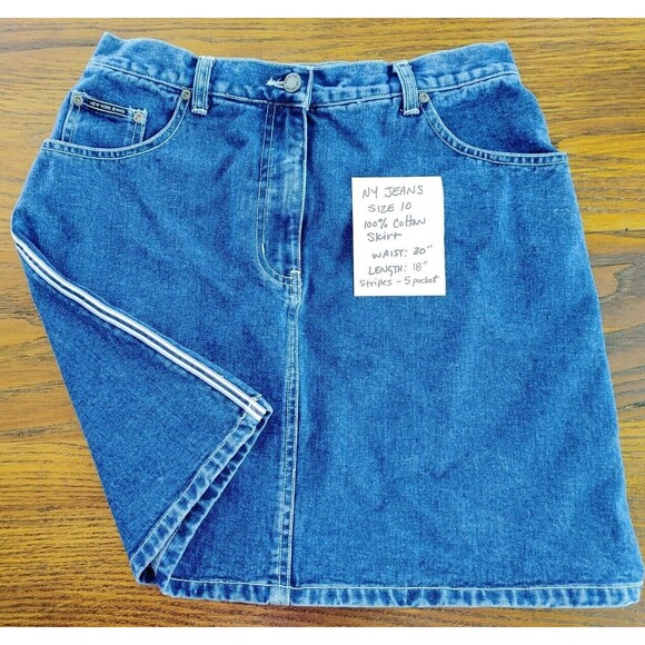 mini skirt Side Stripes 5 Pocket NY Jean Co ladies size 10 button up denim - Picture 2 of 7